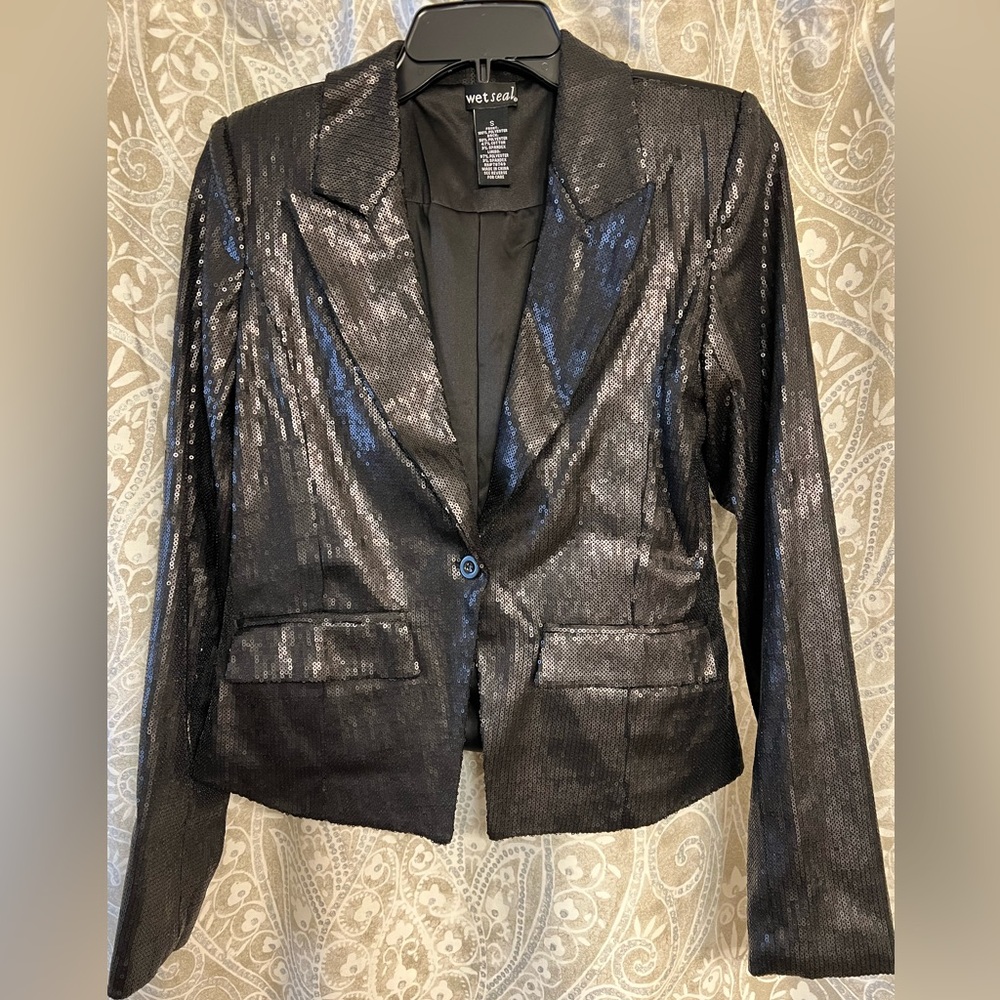 Wet Seal Black Sequin Blazer Jacket